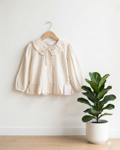 Ivory Beige Peter Pan Collar Top for Girls