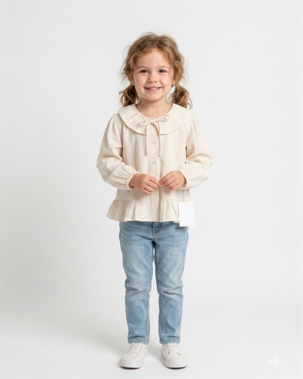 Ivory Beige Peter Pan Collar Top for Girls
