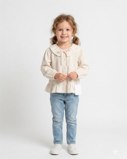 Ivory Beige Peter Pan Collar Top for Girls