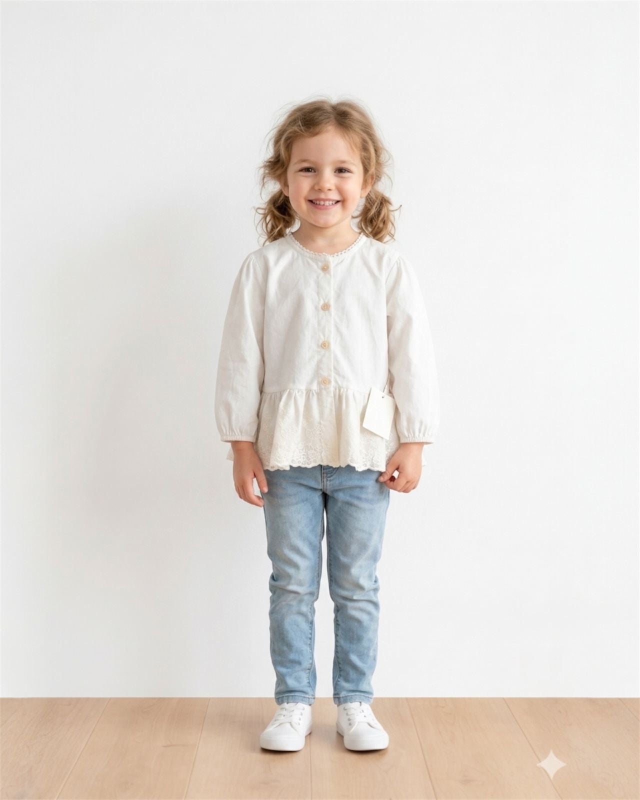 White Lace Hem Top for Girls