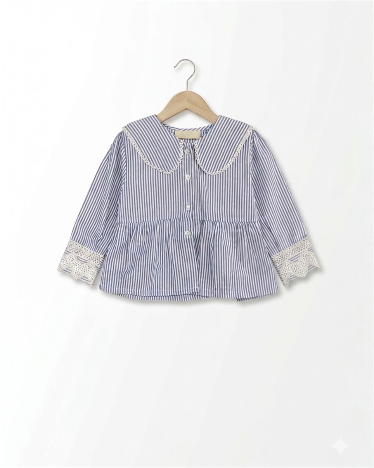 Elegant Striped Lace Collar Top for Girls