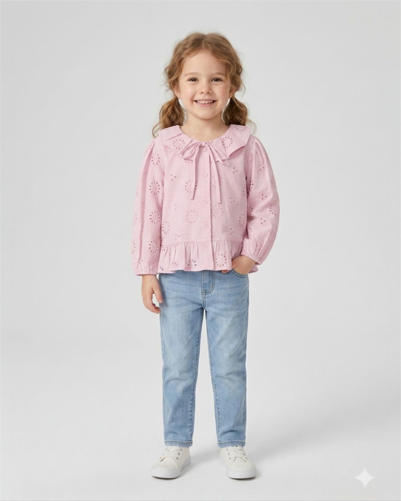 Petal Pink Peter Pan Collar Top for Girls