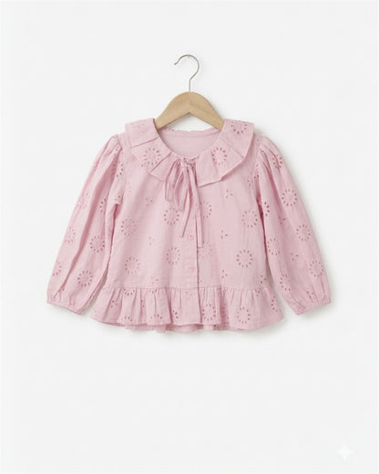 Petal Pink Peter Pan Collar Top for Girls