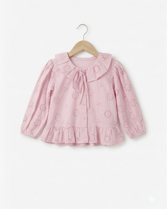 Petal Pink Peter Pan Collar Top for Girls