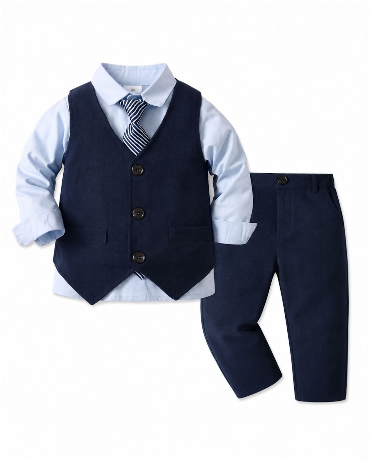 Elegant Navy Attached Vest Suit Set for Boys
