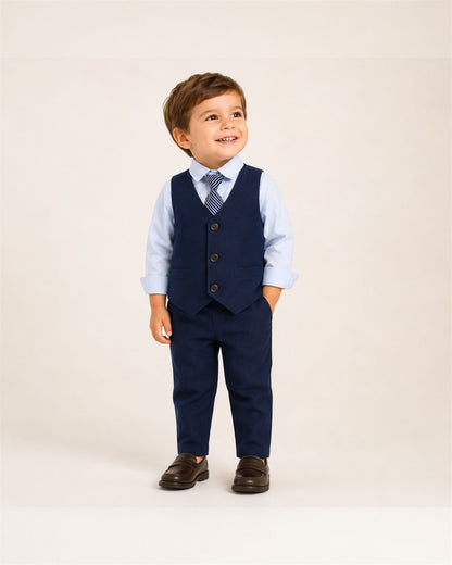 Elegant Navy Attached Vest Suit Set for Boys