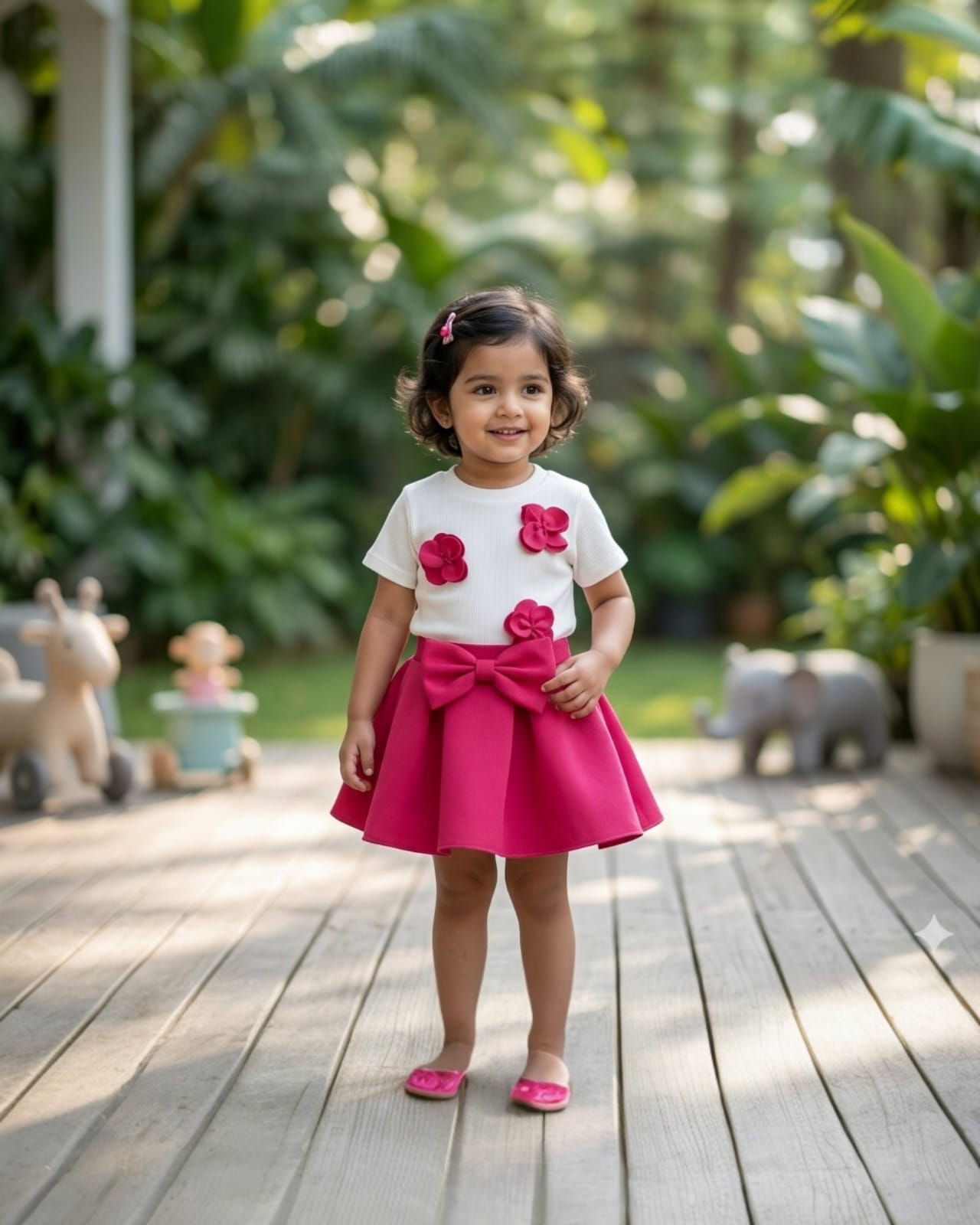 Girls Pink Bow & Floral top & skirt set