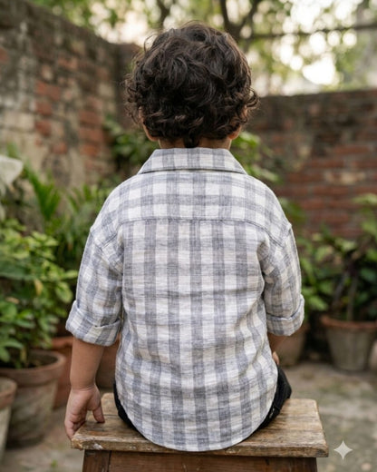 Classic White & Grey Checkered Shirt for Boys