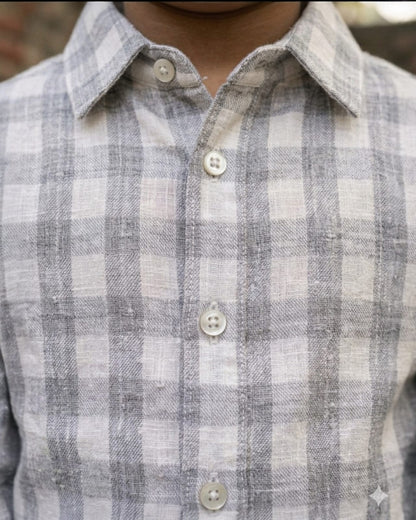 Classic White & Grey Checkered Shirt for Boys