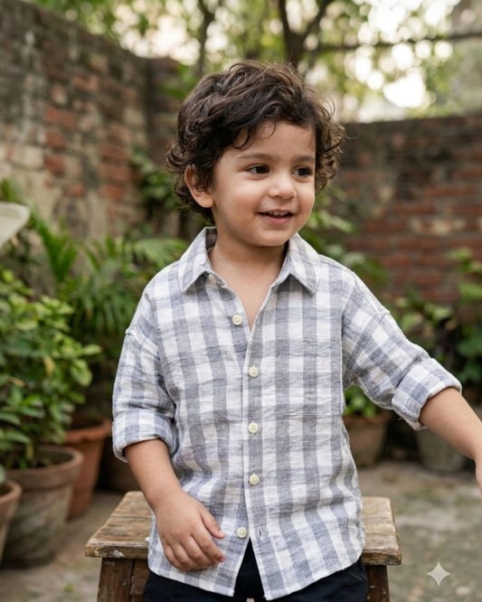 Classic White & Grey Checkered Shirt for Boys