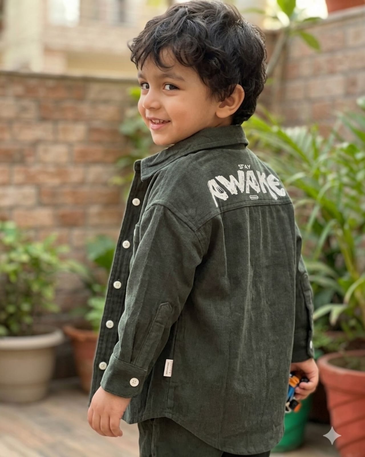 Olive Corduroy Classic Kids Shirt for Boys