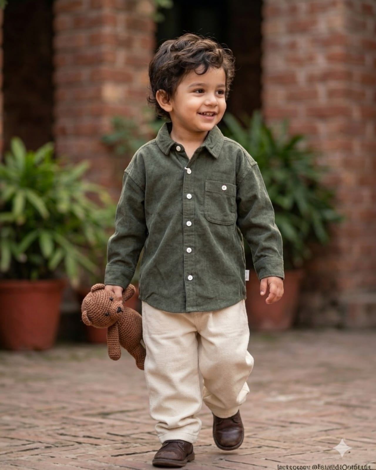 Olive Corduroy Classic Kids Shirt for Boys