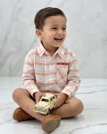 Checkered Casual Orange Shirt for Boys