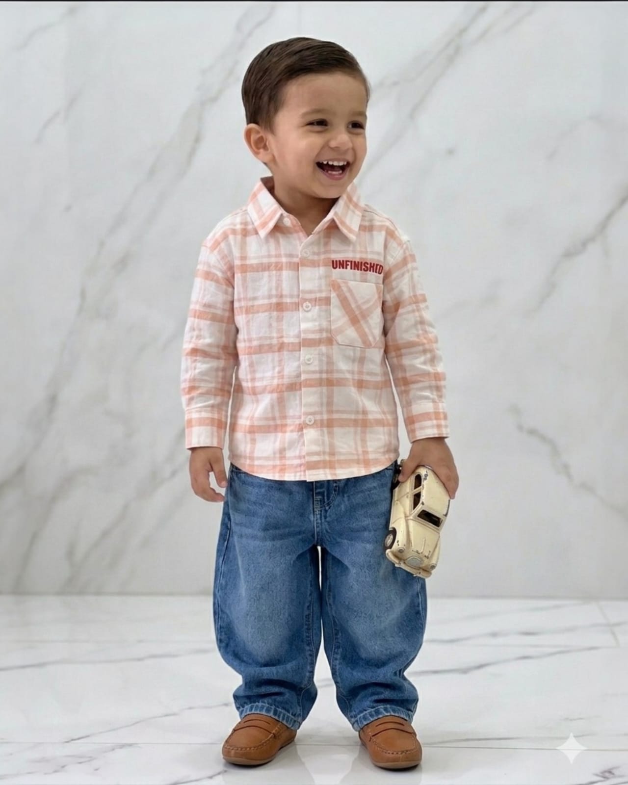 Checkered Casual Orange Shirt for Boys