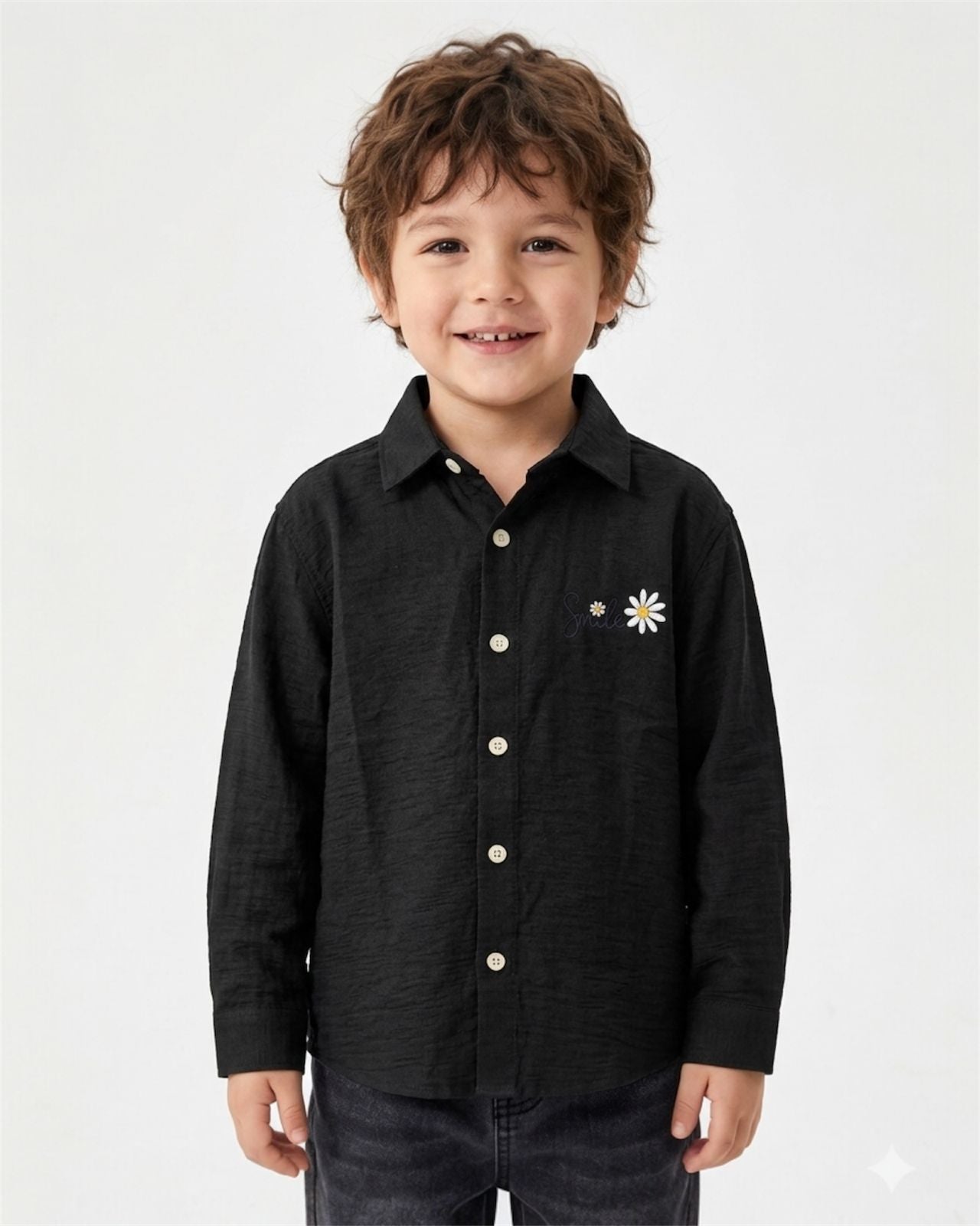 Daisy Charm Black Shirt for Boys