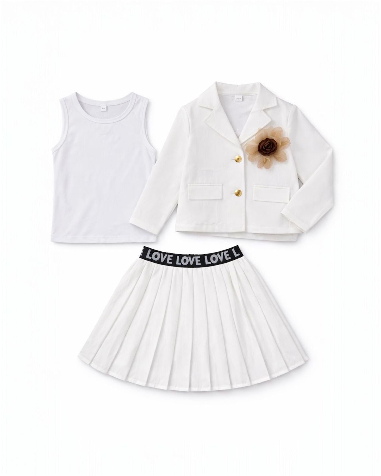White Blazer Set with Inner Top & Matching Skirt