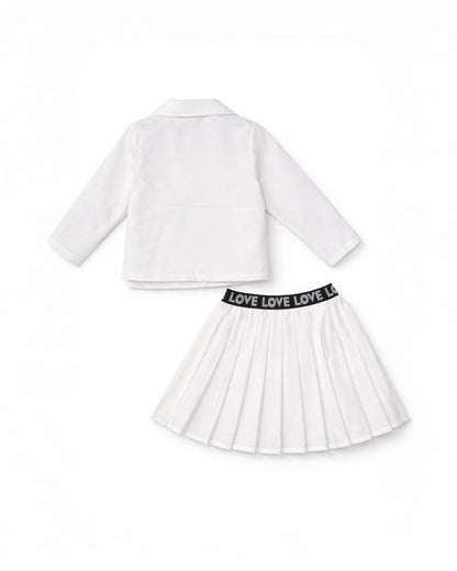 White Blazer Set with Inner Top & Matching Skirt