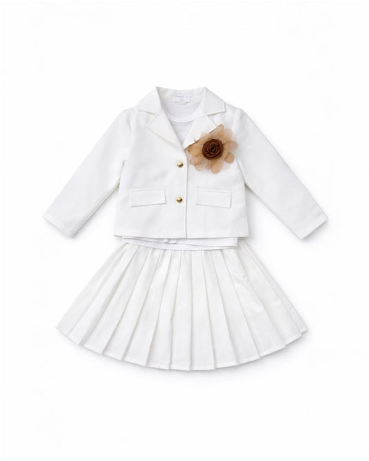 White Blazer Set with Inner Top & Matching Skirt