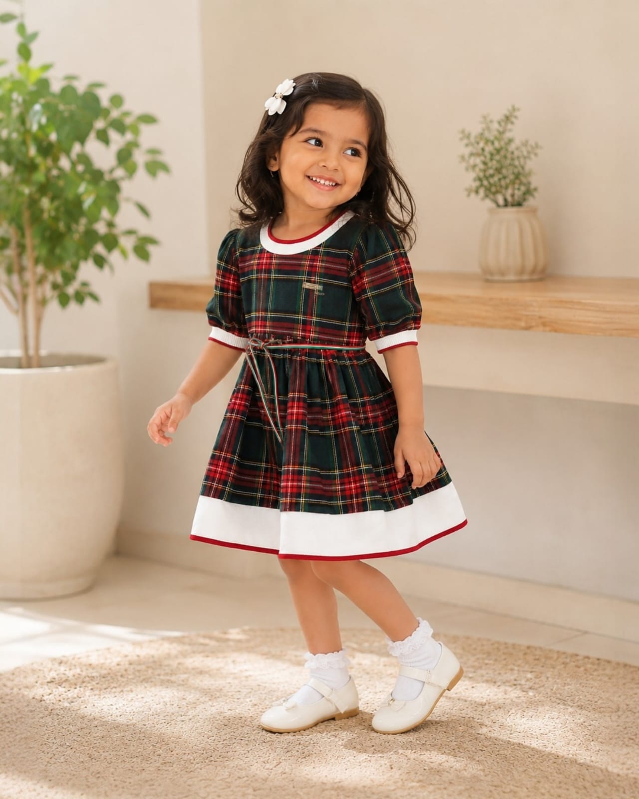 Classic Tartan Puff Sleeve Dress