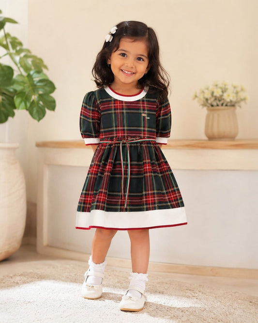 Classic Tartan Puff Sleeve Dress