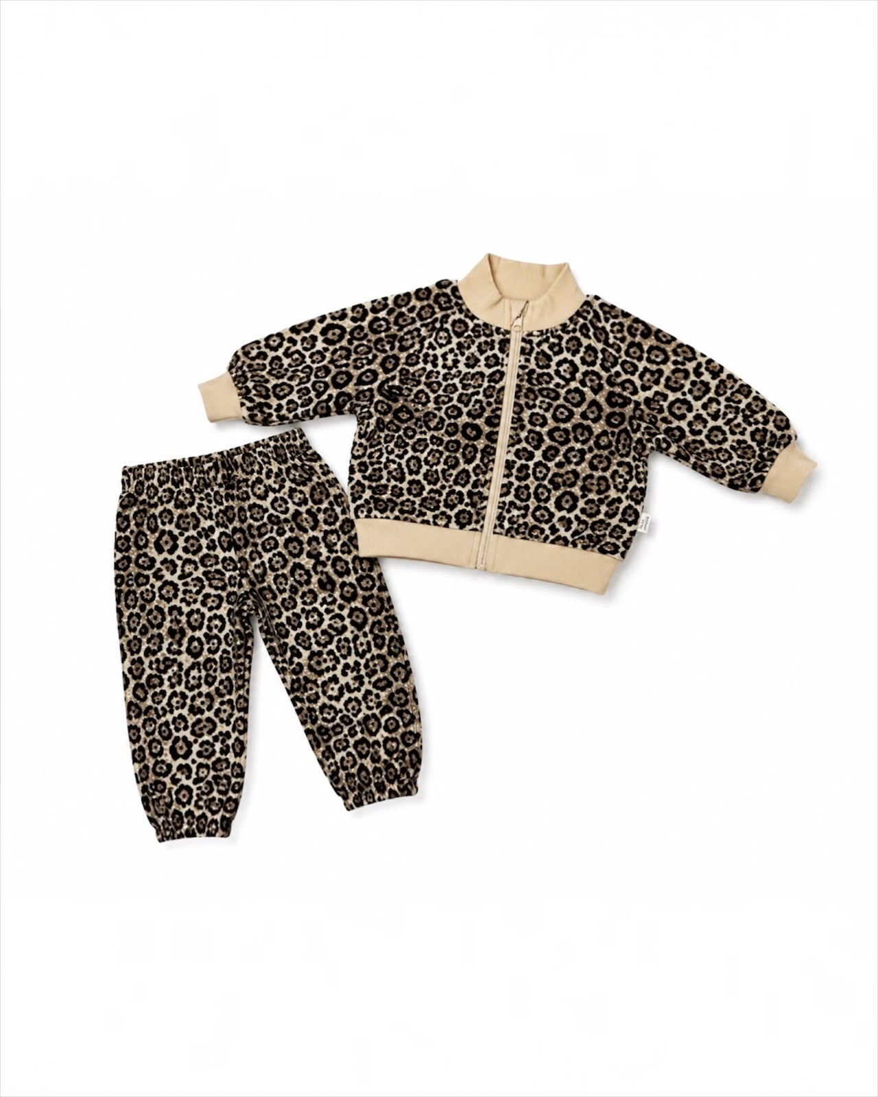Leopard Print 3-Piece Winter Co-ord Set for girls | T-Shirt, Zip-Up Jacket & Trousers