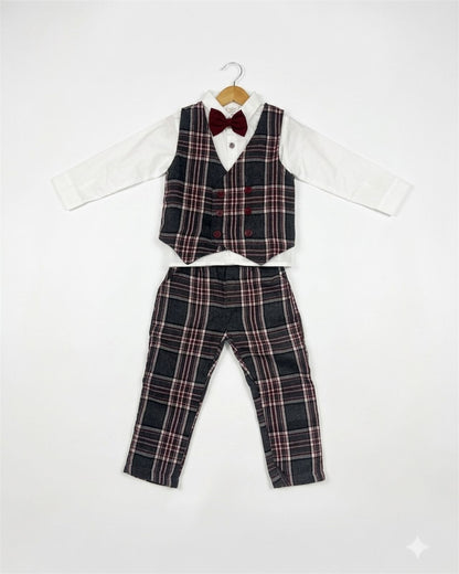Formal Plaid vest suit set