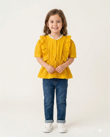 Mustard Ruffle Peplum Top