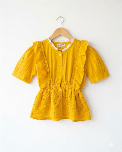 Mustard Ruffle Peplum Top