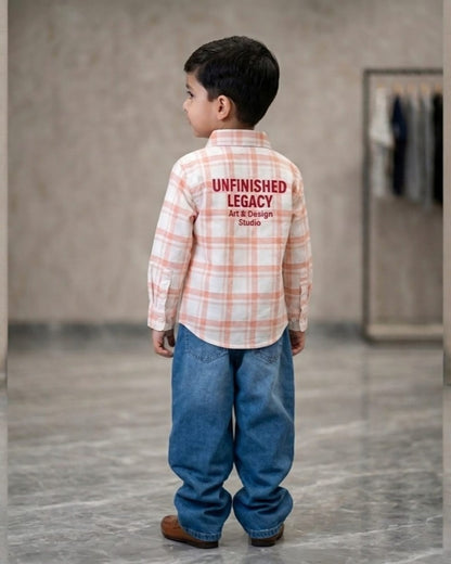 Checkered Casual Orange Shirt for Boys