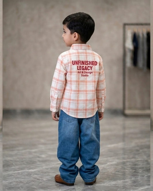 Checkered Casual Orange Shirt for Boys