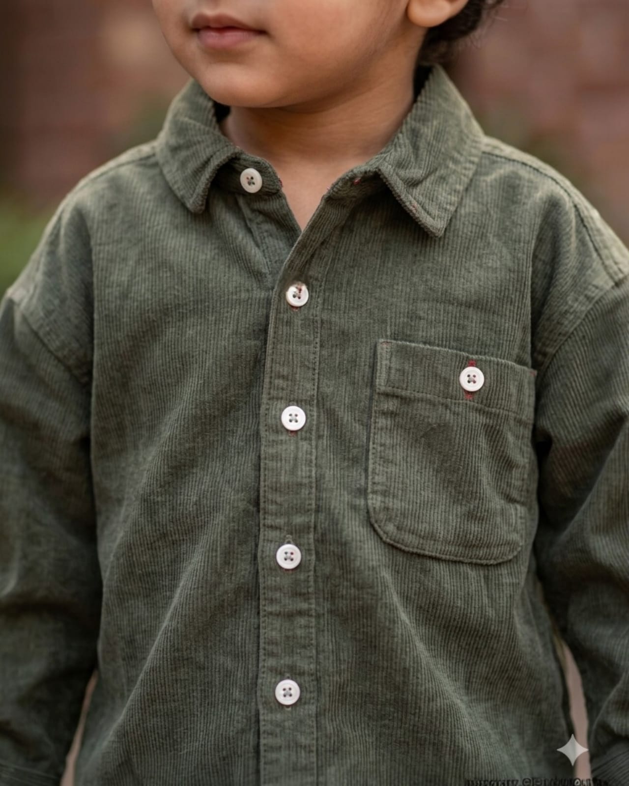 Olive Corduroy Classic Kids Shirt for Boys