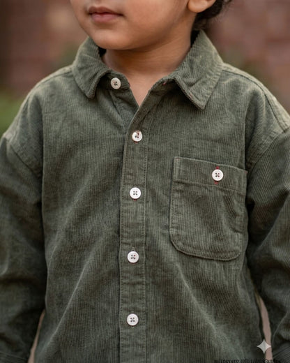 Olive Corduroy Classic Kids Shirt for Boys