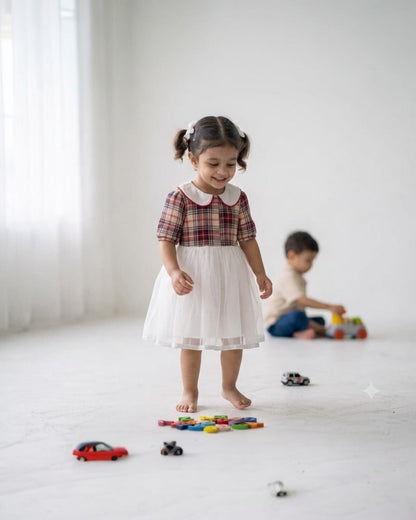 Plaid Tulle Party Dress for Girls