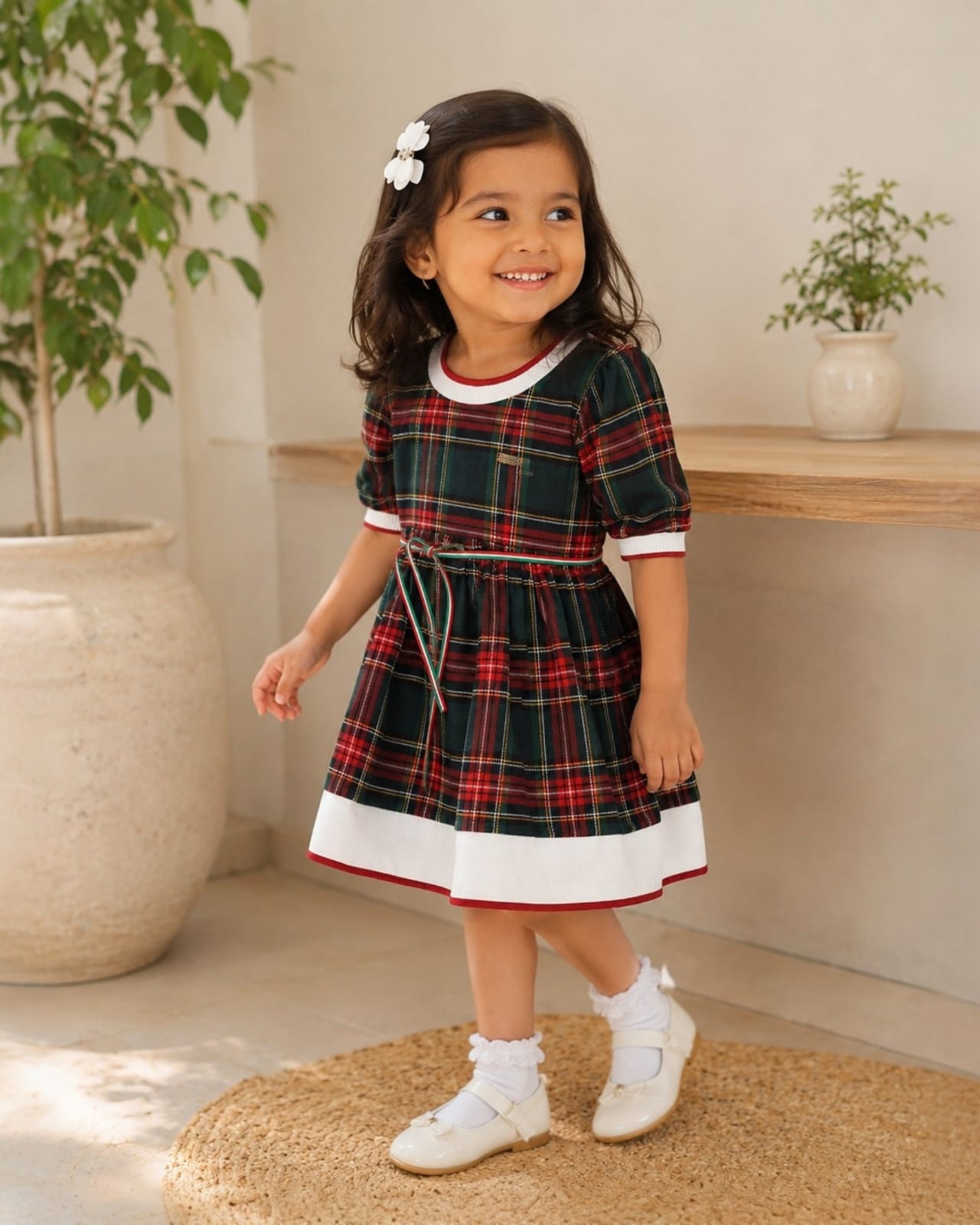 Classic Tartan Puff Sleeve Dress