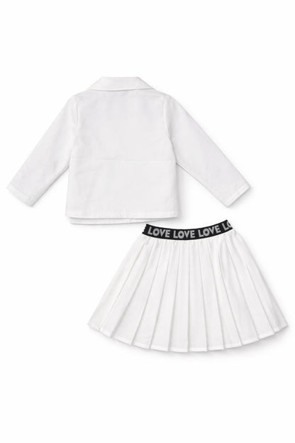 White Blazer Set with Inner Top & Matching Skirt