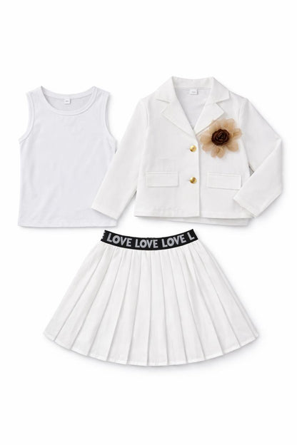 White Blazer Set with Inner Top & Matching Skirt