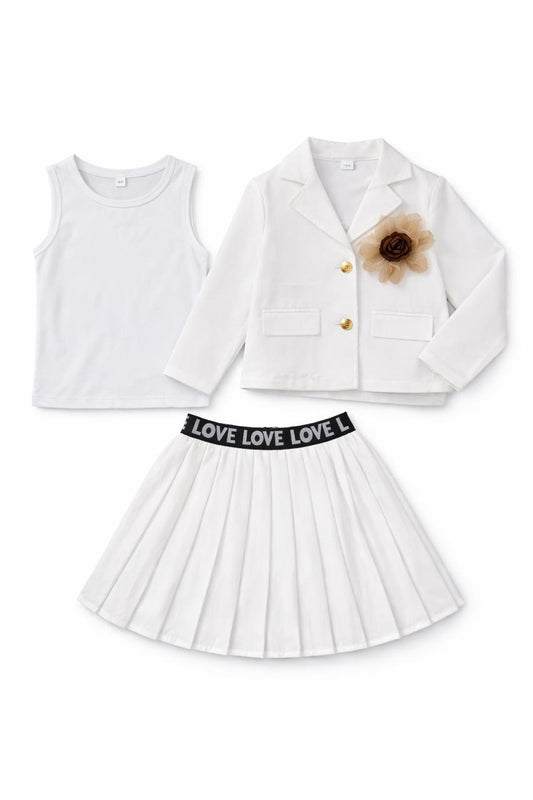 White Blazer Set with Inner Top & Matching Skirt
