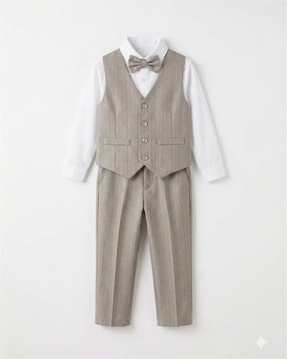 Formal light beige vest suit set