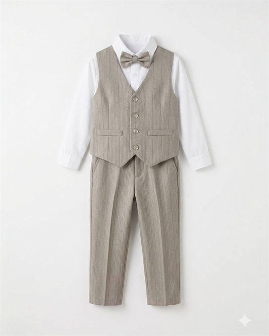 Formal light beige vest suit set