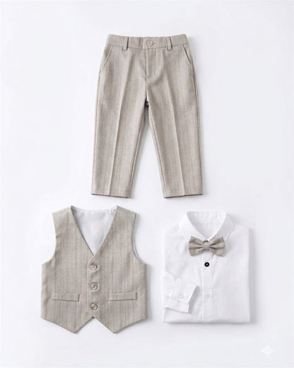 Formal light beige vest suit set